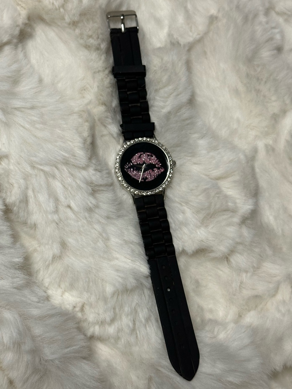 Dolls Y2K Rhinestone Essential Stylish Accent Watch with Pink Lip- Women’s